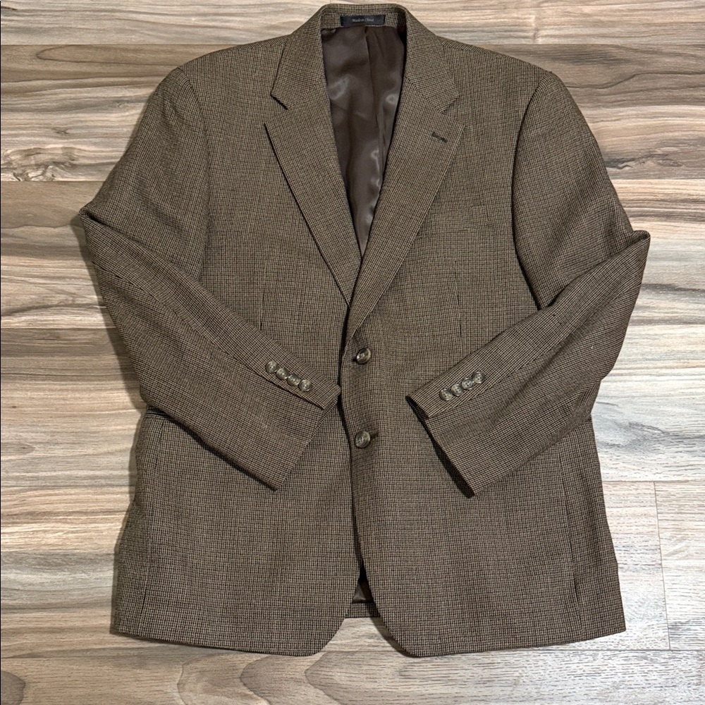 Chaps Ralph Lauren Sport Coat Blazer Men 40S Brown Plaid 100% Wool VTG